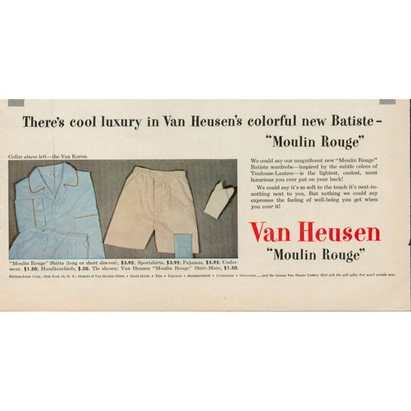 1954 Van Heusen Batiste "Moulin Rouge" Vintage Print Ad, Charlton Heston (L5) - Picture 3 of 3